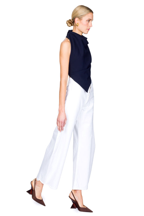 Satin Halter With Back Leather Strap