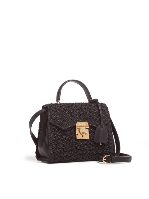 Side angle of the black leather textured bag
