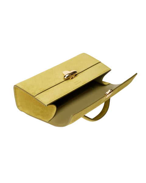 Gold handbag on a white background