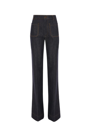 Dark blue jeans on a white background