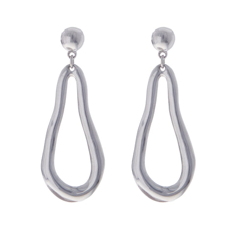 Silver wavy shaped drop earrings.