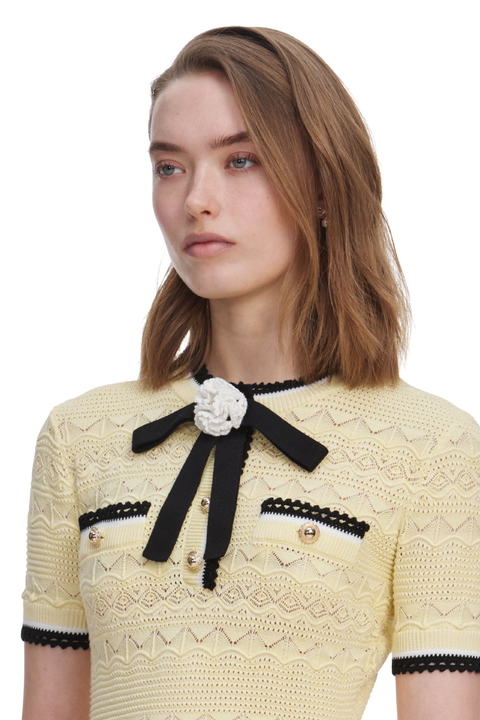 Yellow Pointelle Knit Mini Dress