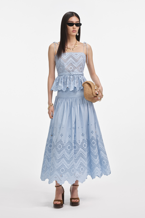 Blue Cotton Broderie Top