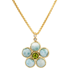 Larimar, Peridot and Diamond Blossom Necklace