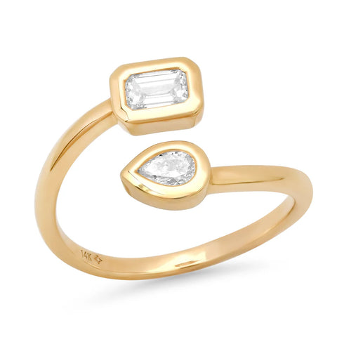 Pear And Emerald Cut Diamond Coil Ring