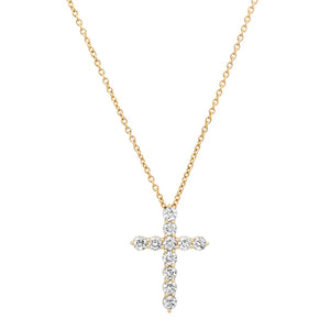 Yellow gold and diamond large cross necklace.