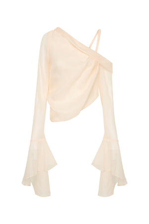 Ghost image of the one shoulder edith draped top.