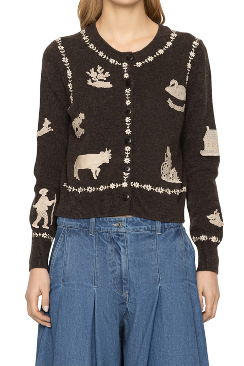 Margeurite Lace Patch Long Sleeve Cardigan