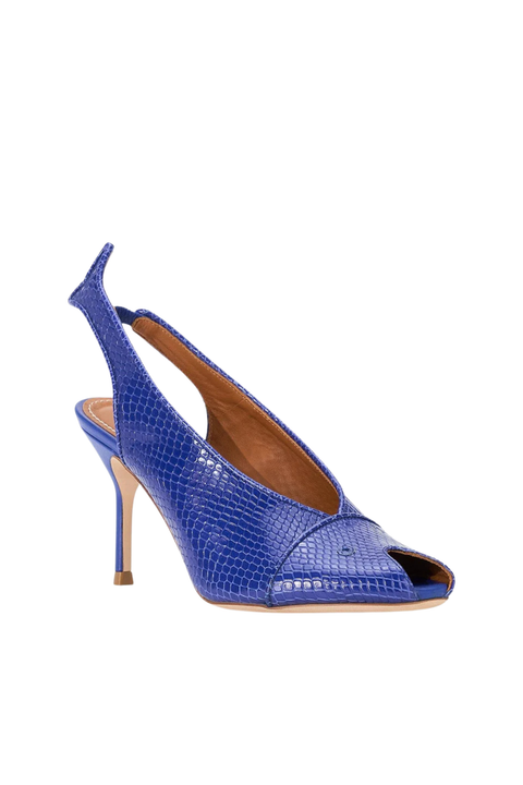 A cobalt blue heel shaped like a fish