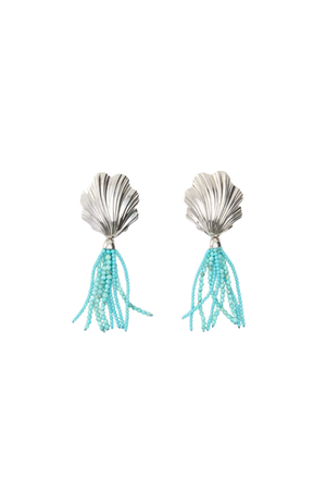 Silver shell earrings with turquoise beading