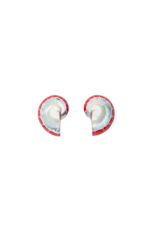 Red colorful shell-shaped clip on statement earrings