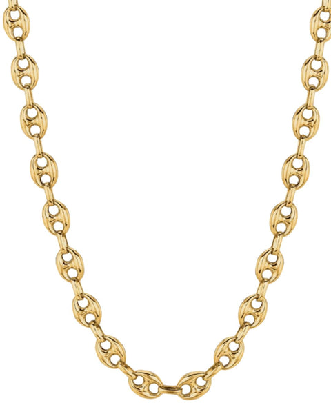 Gold chain necklace on a white background