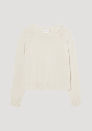 Ghost image of the raw-edge wool cashmere sweater in cream.