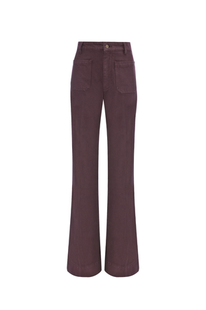 Dark burgundy-plum high waisted jeans on a white background