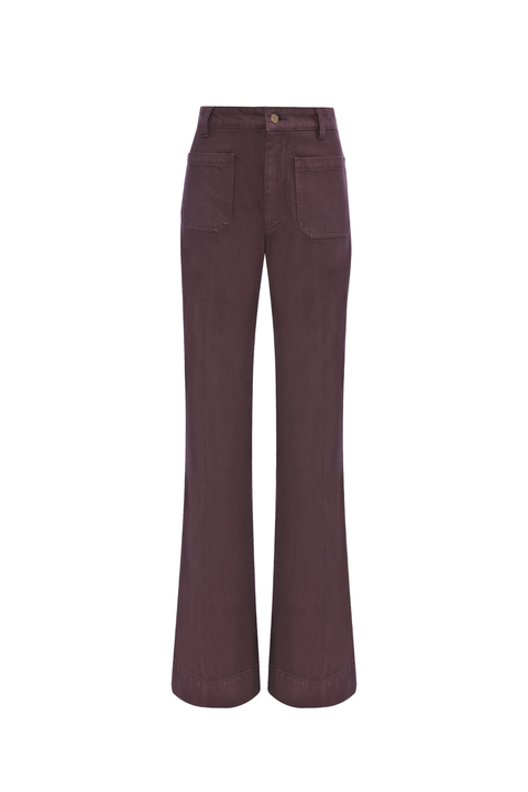 Dark burgundy-plum high waisted jeans on a white background