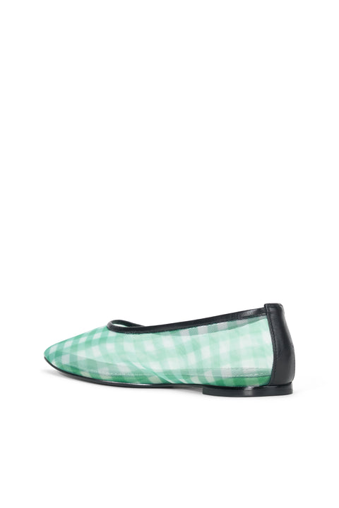 Alba Ballet Flat Jade Green Gingham
