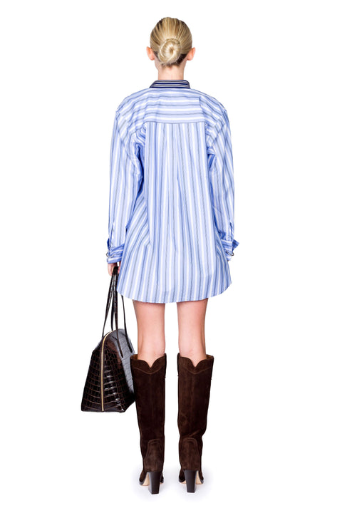 Mixed Stripe Overlapping Shirt With Metal Button