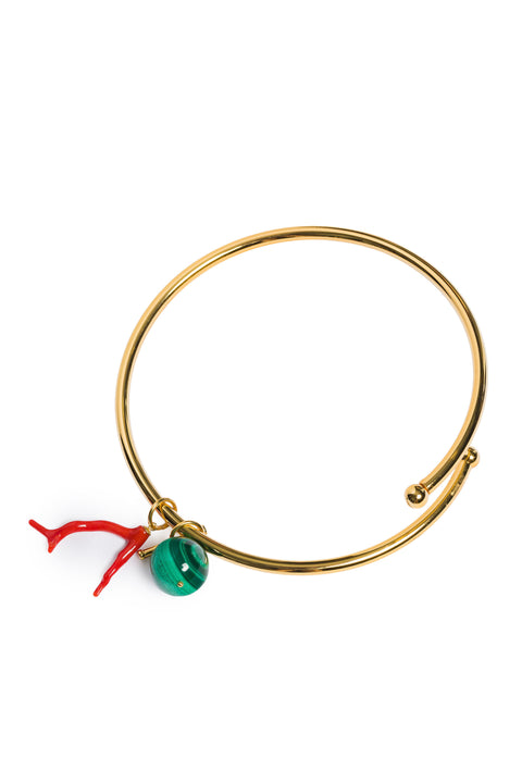 Necklace Hoop With Malachite Ball And Coraile