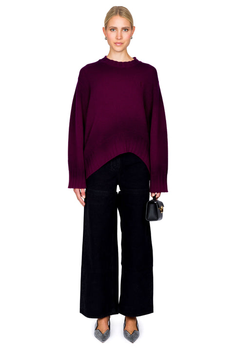 Round Neck Sweater With Uneven Hem