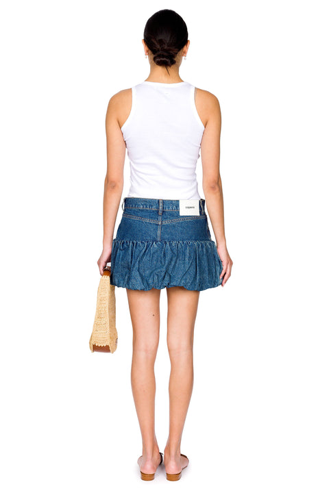 Gathered Hem Denim Mini Skirt