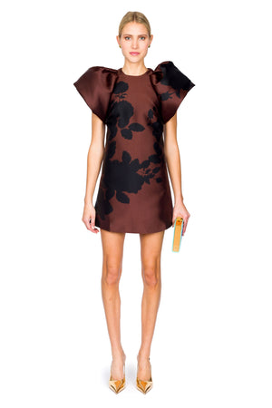 Printed Heavy Satin Balloon Sleeve Dress