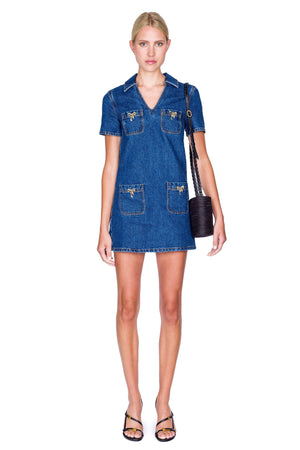 Denim Crystal Bow Mini Dress