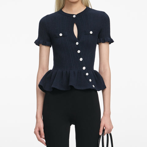 Navy Asymmetrical Knit Top