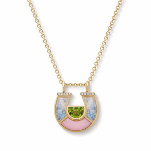 Peridot, Moonstone, Pink Opal & Diamond Horseshoe Necklace