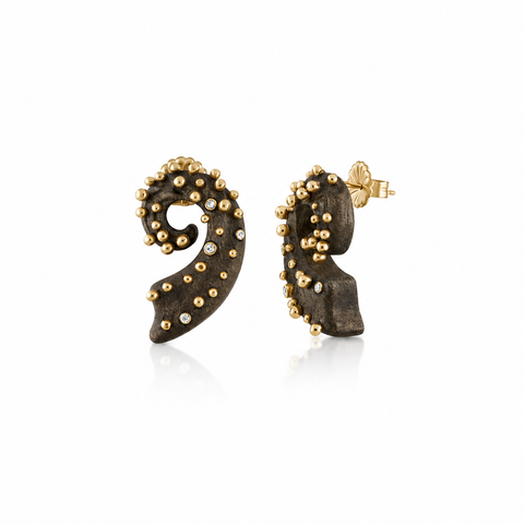 Carved Walnut Spiral Earrings