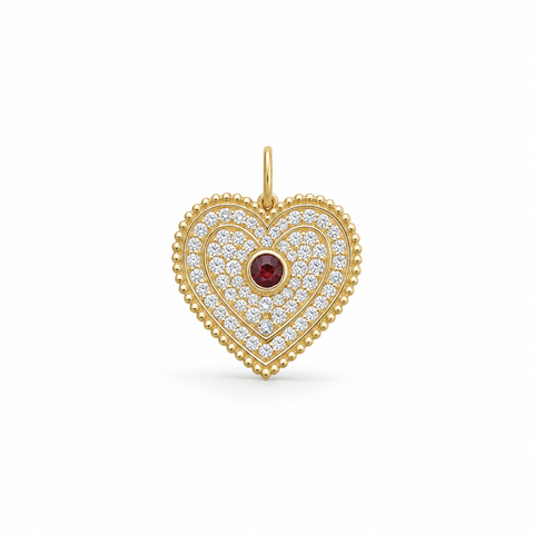 Beaded Diamond & Ruby Eternal Heart Charm