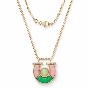 Jumbo Opal, Pink Opal, And Chrysoprase Horseshoe Necklace