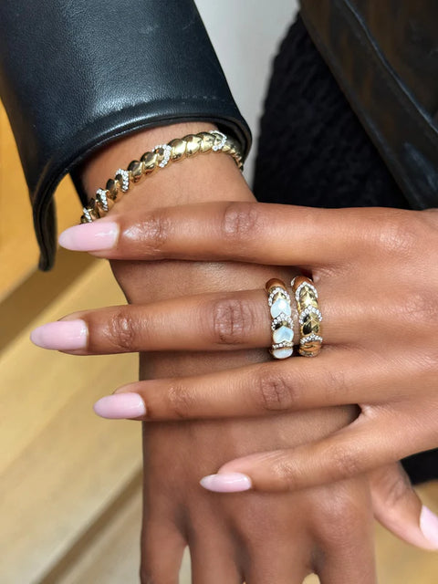 Cobra Stackable Mother Of Pearl And Diamond Ring