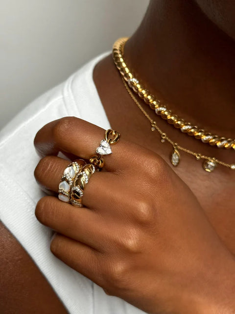 Cobra Stackable Mother Of Pearl And Diamond Ring