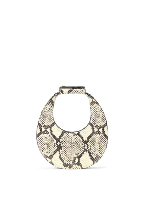 Snakeskin-patterned clutch bag on a white background
