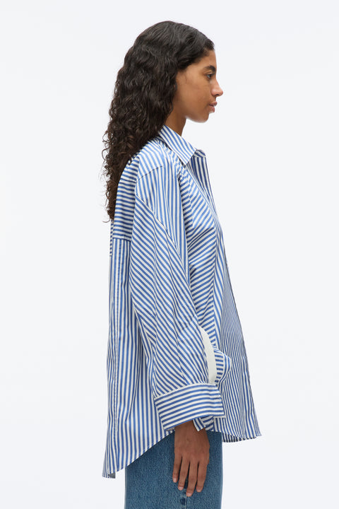 Striped Shirt With Cascade Drape Sleeve