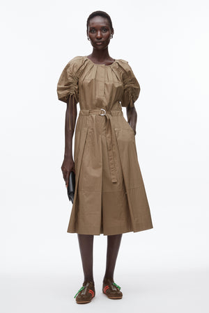 Ruched Sleeve Midi Dress