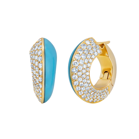 Eclipse Hand Carved Turquoise And Diamond Earrings