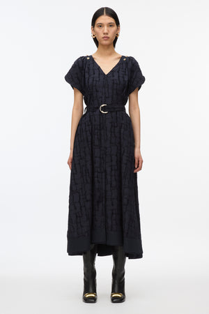 Irregular Check Jacquard V-Neck Tulip Dress