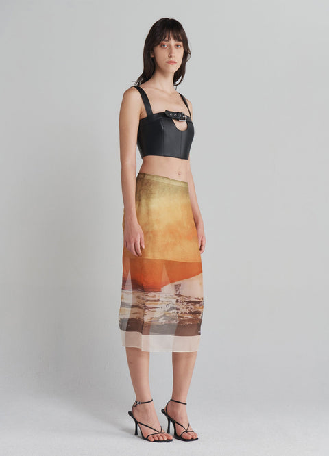 Printed Organza Pencil Skirt