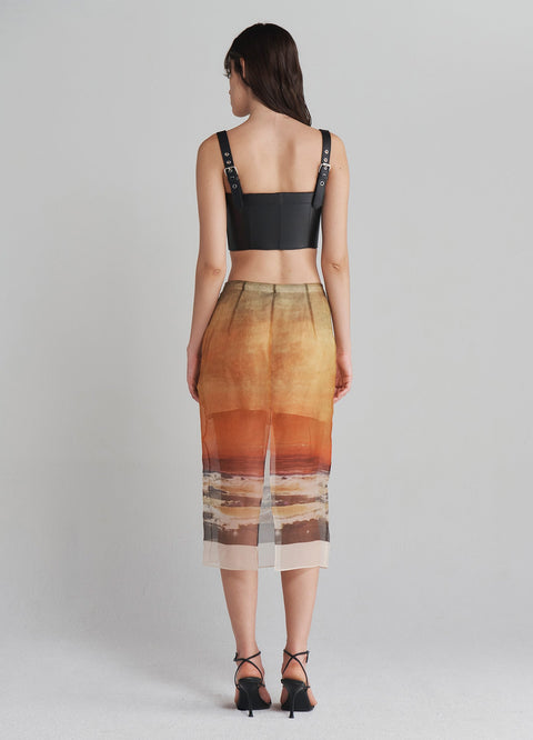 Printed Organza Pencil Skirt