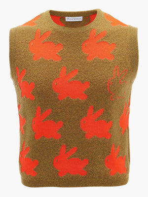 Ghost image of the bunny jacquard tank top in camel and orange.