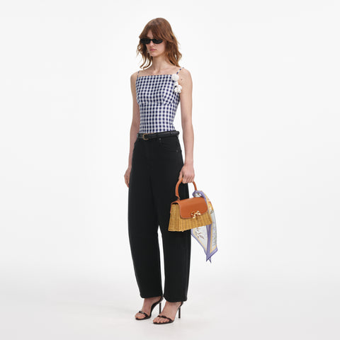 Navy Gingham Taffeta Top