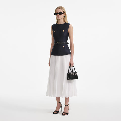 Navy Taffeta Midi Dress