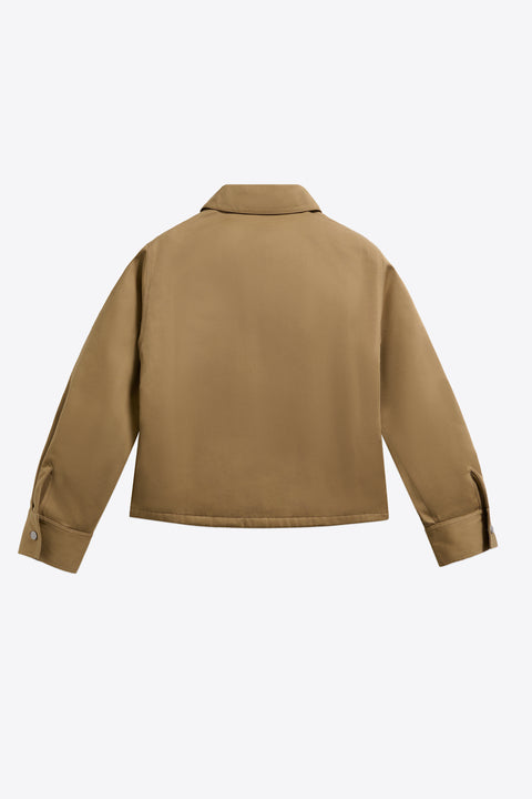 Back of beige jacket on a white background