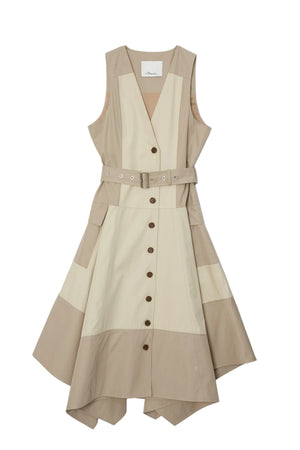 Patchwork Sleeveless Belted Utility Dress