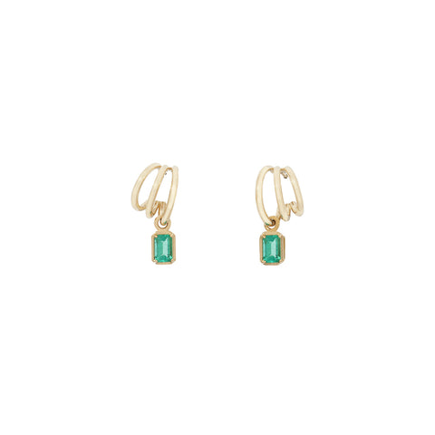 Triple Huggie Emerald Earrings