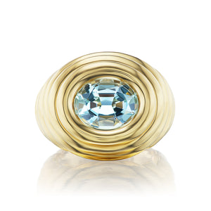 Ripple Pinky Ring With Oval Aquamarine