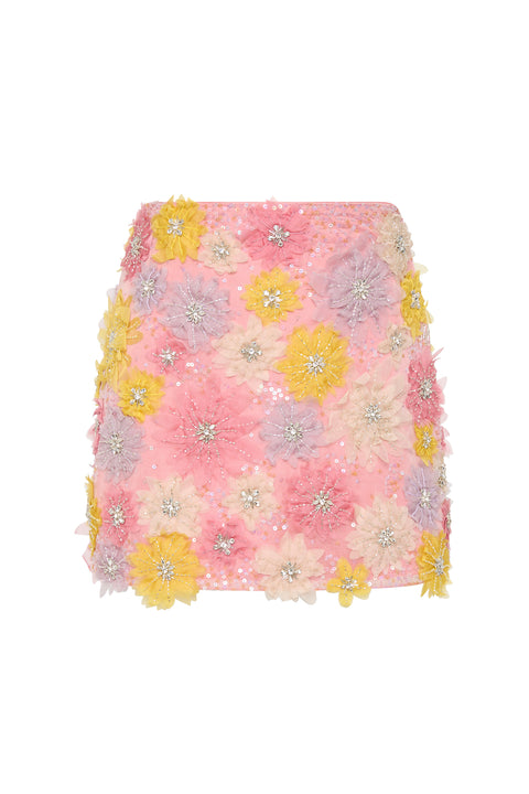 Pastel colored floral embellished mini skirt.