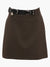 Ghost image of the padlock strap mini skirt in brown plaid.