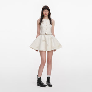 Broderie Denim Sleeveless Mini Dress